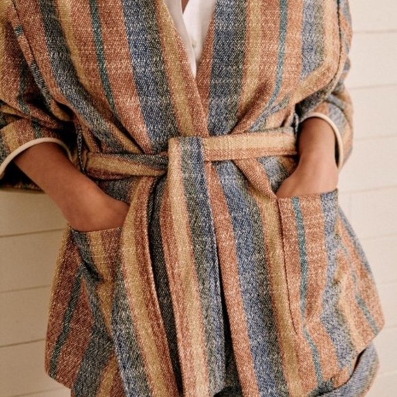 Sezane, Karena Jacket - Blue Brown Jacquard - Picture 2 of 11